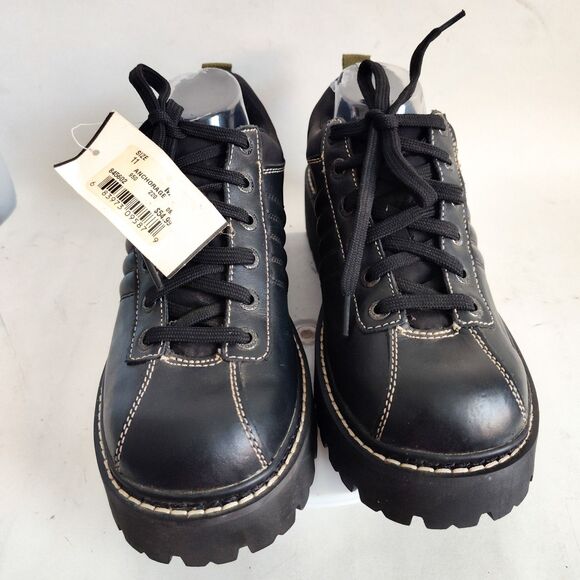 New Vintage Skechers Jammers Shoes Size 11 Black Leather Y2K Chunky Platform Y2K - Picture 5 of 11